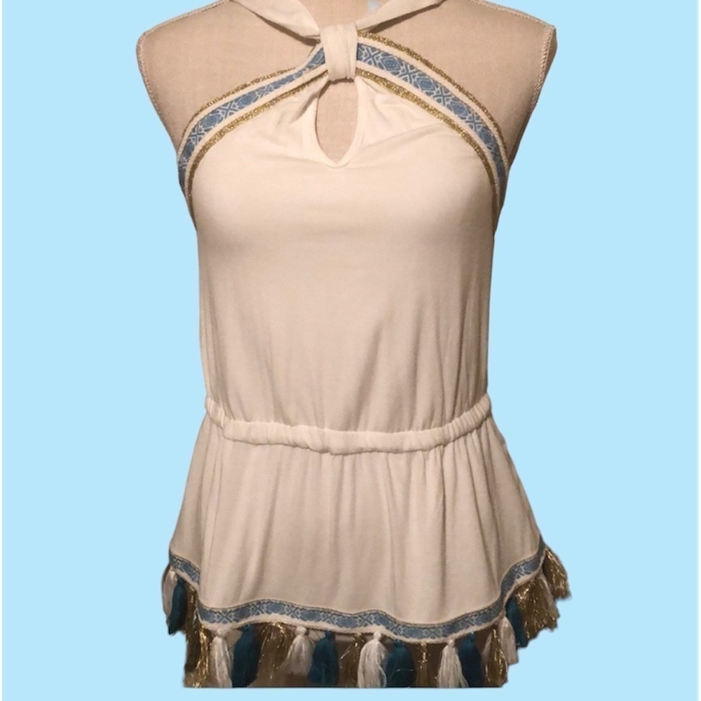 Boston proper top with fringe, white, xsmall